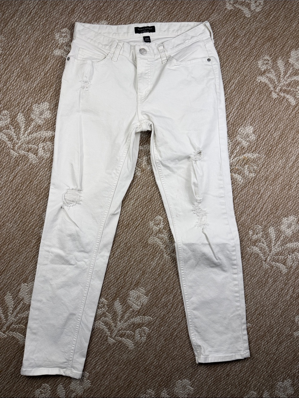 Banana Republic White Skinny Jeans with Distressed Details